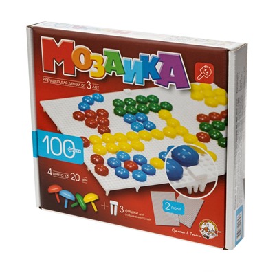 Пластмассовая мозаика для детей (100 элементов и 2 поля)
