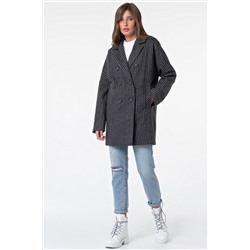 Полупальто прямое в полоску серое