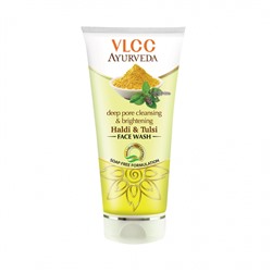 Deep Pore Cleansing & Brightening HALDI & TULSI Face Wash, VLCC (КУРКУМА И ТУЛСИ средство для умывания, глубокое очищение пор и осветление кожи), 100 мл.