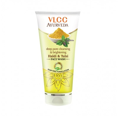 Deep Pore Cleansing & Brightening HALDI & TULSI Face Wash, VLCC (КУРКУМА И ТУЛСИ средство для умывания, глубокое очищение пор и осветление кожи), 100 мл.