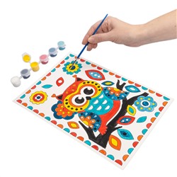 Раскраска для детей «Совушка» с кисточкой и красками