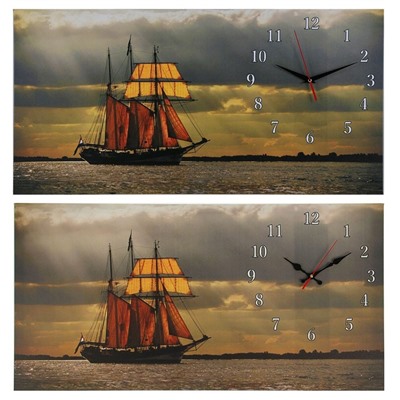 Часы настенные, на холсте, серия: Море, "Парусник", 40х76  см, микс