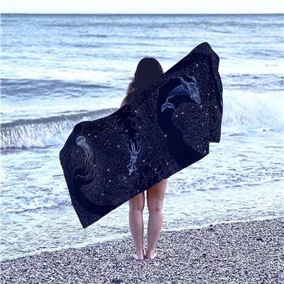 Полотенце банное "На море"- синяя ночь 80*150 см. вафля хлопок 100%