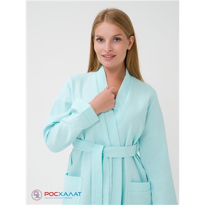 Женский вафельный халат с планкой мятный В-02 (19)