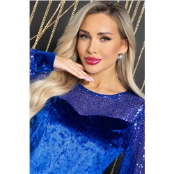 Джемпер синий из бархата с пайетками