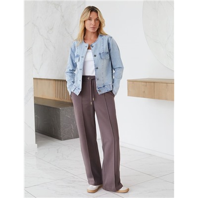 Прямые трикотажные брюки на резинке из футера двухнитки эластичные