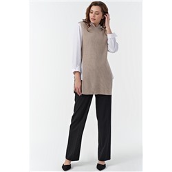 Жилет вязаный удлиненный с разрезами по бокам из хлопка бежевый меланж