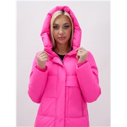 Пальто утепленное стеганное зимнее с капюшоном женское розового цвета 9628R