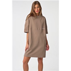 Платье-футболка оверсайз из трикотажа бежевое