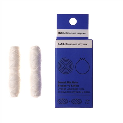 REFILL Dental Silk Floss BLUEBERRY & MINT, Jungle Story (ЗАПАСНЫЕ КАТУШКИ зубной шёлковой нити со вкусом ГОЛУБИКИ И МЯТЫ, 2 штуки по 30 метров), 1 уп.