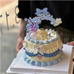 Топпер «Happy Birthday» прозрачный с фиолетовым бантиком