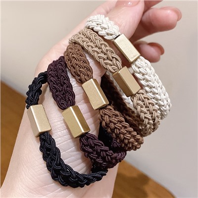 Набор плетеных резинок для волос с прямоугольной бусиной 5 штук