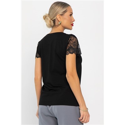 Блуза с кружевом Инь-Янь (черная) Б14257-18М