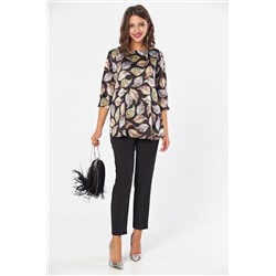 Блузка атласная свободная с принтом на черном