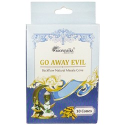 GO AWAY EVIL Backflow Natural Masala Cone, Aromatika (УХОДИ, ЗЛО стелющийся дым, Ароматика), 10 конусов.