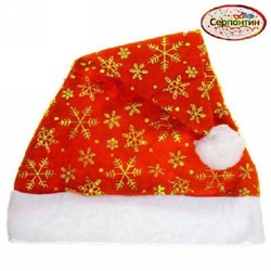 Колпак Новогодний  "Снежинки" красный 28*38см 182-196