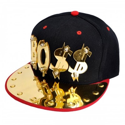 Бейсболка 3D "BO$$", золото (black & red)