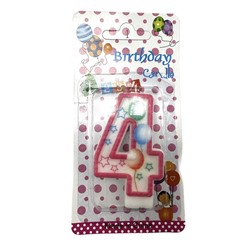 Свечи декор. для торта  Цифры рисунок Шарики+звезды "4" 6см /блистер SV-7