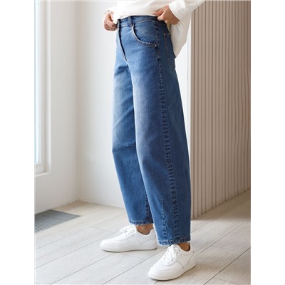 Джинсы barrel с декоративной стиркой из эластичного денима