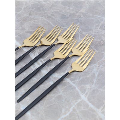 Вилка золото с черной метал. ручкой из 6-ти (100 шт)