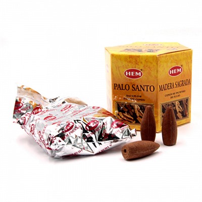 PALO SANTO Backflow Incense Cones, Hem (ПАЛО САНТО благовония пуля стелющийся дым, Хем), уп. 40 конусов.