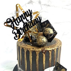 Топпер звезда «Happy Birthday» черно-золотой