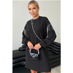 Платье короткое чёрное с бахромой