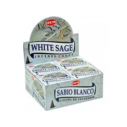 Hem Incense CONES WHITE SAGE (Благовония конусы БЕЛЫЙ ШАЛФЕЙ, Хем), уп. 10 конусов.