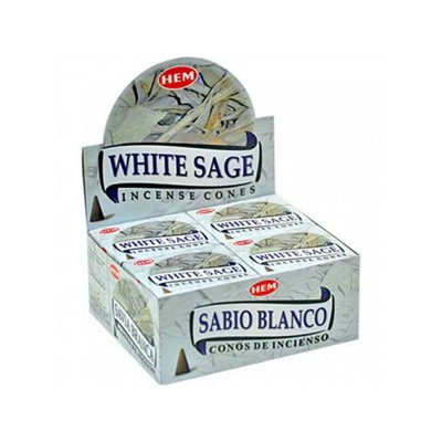 Hem Incense CONES WHITE SAGE (Благовония конусы БЕЛЫЙ ШАЛФЕЙ, Хем), уп. 10 конусов.
