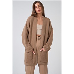 Кардиган вязаный удлиненный оверсайз без застежки бежевый