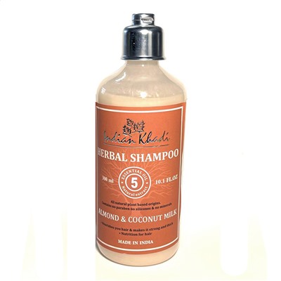 Herbal Shampoo ALMOND & COCONUT MILK, Indian Khadi (Травяной шампунь МИНДАЛЬ И КОКОСОВОЕ МОЛОКО, для питания волос, Индиан Кхади), 300 мл.