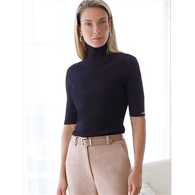 Водолазка тонкой вязки в рубчик из хлопка с нейлоном