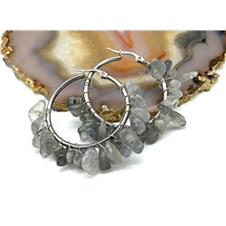 Серьги кольца крупные с крошкой из лабрадора 45*45мм, 18г