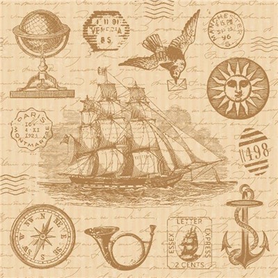 Бумага упаковочн. Винтажный корабль 70*100см /рулон  УБ-3658 АКЦИЯ! СКИДКА 25%