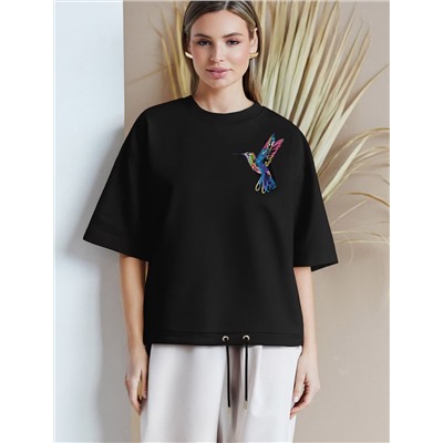 Футболка из тонкого эластичного футера со шнуром внизу