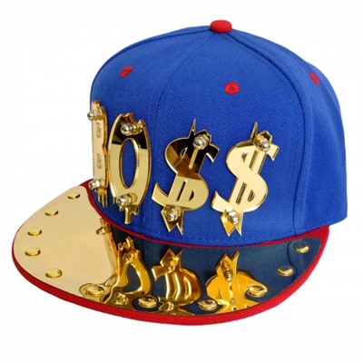 Бейсболка 3D "BO$$", золото (blue & red)