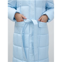 Пальто утепленное стеганное зимнее с капюшоном женское голубого цвета 9609Gl
