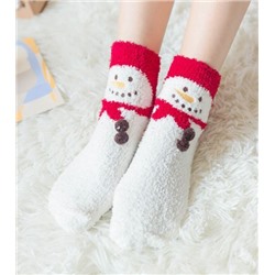 Носки НГ махровые р.35-40 "Christmas" Снеговик на красном