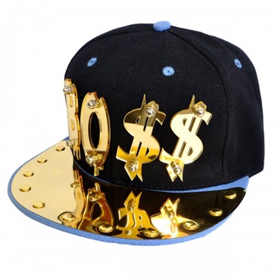 Бейсболка 3D "BO$$", золото (black & blue)