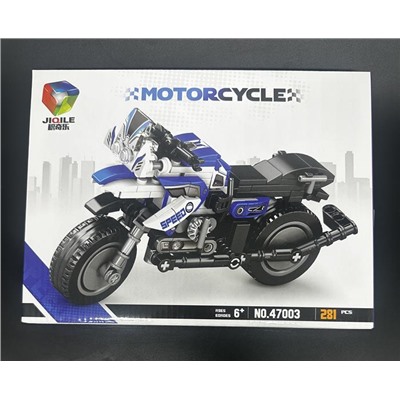 Конструктор MOTORCYCKLE Мотоцикл серо-синий 281дет. 28*21см  / 47003-1