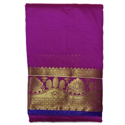 Сари однотонное с Золотистой каймой, цвет ФУКСИЯ (разный дизайн, Size: Onesize), 1 шт.
