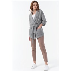 Кардиган вязаный свободный с поясом перламутровый