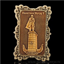 Магнит из бересты г.Липецк "Памятник Петру 1" 60*90мм