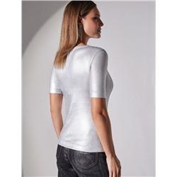 Футболка облегающая из хлопка в рубчик с U вырезом и матовым покрытием металлик