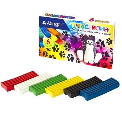 Пластилин  6цв.  Alingar 90г Кот без стека  AL8350