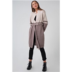 Кардиган вязаный длинный с поясом бежевый