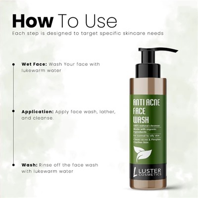ANTI ACNE Face Wash, Luster (ПРОТИВ АКНЕ гель для умывания, Ластер), 115 мл.