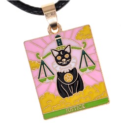 Кулон Tarot ЧЕРНАЯ КОШКА СПРАВЕДЛИВОСТЬ - Justice, на шнуре (металл, размер 2,4*2 см.), 1 шт.