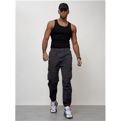 Джинсы карго мужские с накладными карманами темно-серого цвета 2428TC