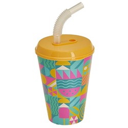 Стакан "IZI-GO" с крышкой и трубочкой 420 мл с декором (желтый) 222100403/01